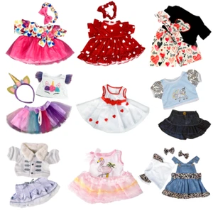 DRESSES denim, love, hearts TEDDY CLOTHES OUTFIT - 16"/40cm BUILD a TEDDY BEAR - Picture 1 of 11