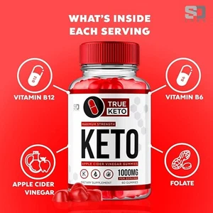 TRUE KETO GUMMIES - TRUE KETO MAXIUM STRENGHT KETO APPLE CIDER VINEGAR GUMMIES - Picture 1 of 6