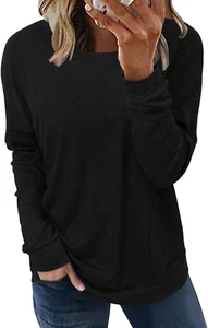 Womens Crewneck Sweatshirt Casual Loose Fitting Tops Long Sleeve T Shirt - Picture 1 of 12