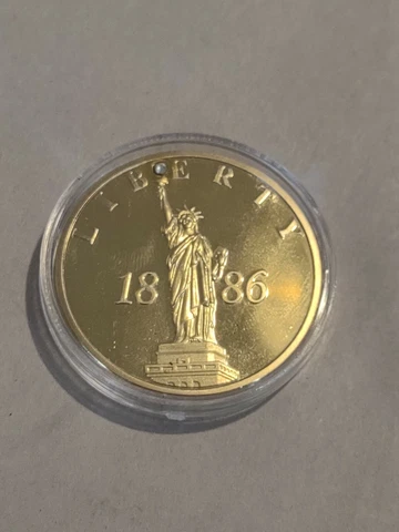 24kt Gold Layered Statue Of Liberty 1886 Commemorative Coin with Crystal inlay Cover