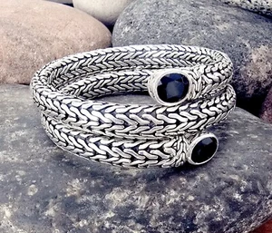 Gorgeous John Hardy Coil Cable Woven Bracelet with Black Chalcedony 73.8gr - Picture 1 of 4