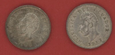 ECUADOR  1/2  DECIMO  1912 LIMA LOT OF 2 COINS KM 55.1  UNC. - Image 1 of 4