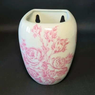 🔅 ancien boite à déchet, poubelle mural en porcelaine de Paris à décor de roses - Photo 1/4