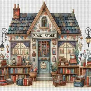 Bookstore Cross Stitch Kit 11Ct 36 x 36cm NO Finish Picture New Threads - Picture 1 of 6