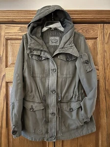 Ladies LEVI'S / LEVI STRAUSS Khaki Green Hooded Utility JACKET Size Med VGC - Picture 1 of 3