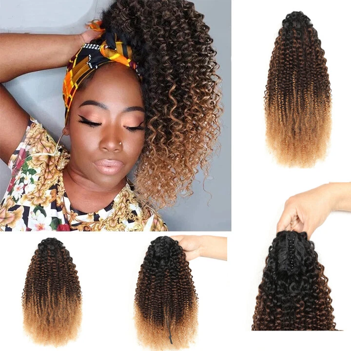 100% Human Hair Ponytail Extensions Claw Curly Clip Hairpiece Black Brown Blonde - Image 1 of 4