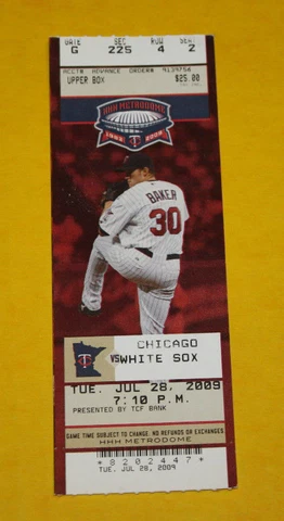 Minnesota Twins Ticket Stub | July 28 2009 | Jose Mijares First Win Joe Mauer H Cover