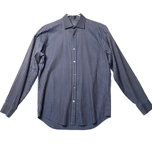 Camisa Bugatchi Uomo Para Hombres M Azul Gris Rayas Calce Clásico Algodón Pulido Botón - Imagen 1 de 15