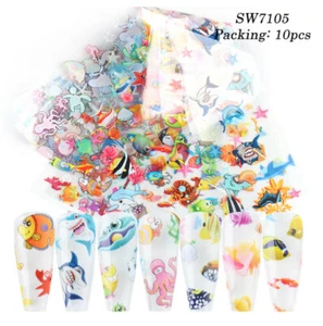 Sea World Fish Shark Shell Horse Star Nail Foil Transfer Sticker 10pcs 20X4cm - Picture 1 of 89