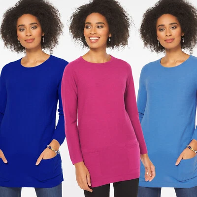 SIZE 10 TO 26 EX BON MARCHE RIBBED TUNIC JUMPER POCKET FRONT COMFORT FIT - Image 1 of 4