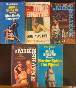 5 VINTAGE MYSTERY PBs - BRETT HALLIDAY/MIKE SHAYNE - DELL - Bild 1 von 4