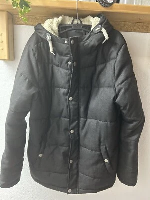 C&A Clockhouse Wattierte Winter Jacke Herren Schwarz Mit Teddy Kapuze Gr. L - Bild 1 von 4