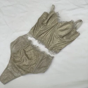 Victoria’s Secret Dream Angels Shimmer Lace Bra Thong Set - Size 32DD XS - BNWT - Picture 1 of 12
