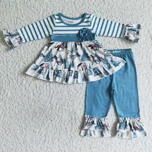 Chicas Caballo Árbol Túnica Volante Pantalones Set 2pcs Outfit - Imagen 1 de 1