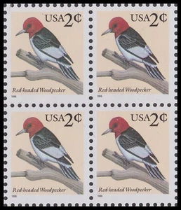 US 3032 Red-headed Woodpecker 2c block 4 MNH 1996 - Picture 1 of 1