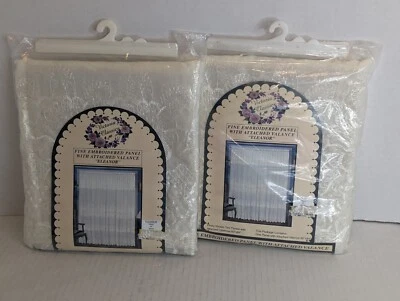 2 Victoria Classics Fine Embroidered Panel W/Attached Valance "Eleanor" Ivory - Image 1 of 4