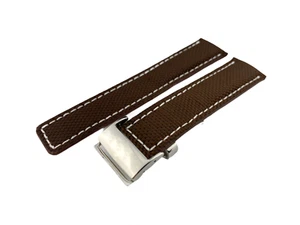 22mm Brown Canvas Strap/Band Clasp compatible with BREITLING Watches - Picture 1 of 8