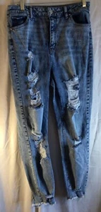 Jeans Tinseltown Juniors Talla 11 Denim Ajustado Envejecido Medio Lavado Dobladillo Crudo - Imagen 1 de 3
