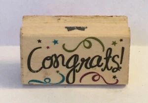 Timbro gomma legno montato congratulazioni artigianato torta scrapbooking nuovo vecchio magazzino - Foto 1 di 3