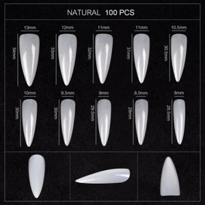 100 Pcs Stiletto Nail Tips Full Cover Press on Fake Nails Extensions Manicure - Picture 1 of 12