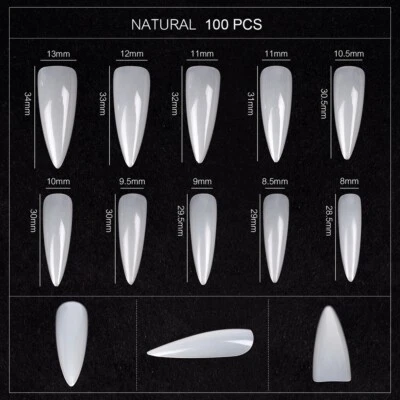 100 Pcs Stiletto Nail Tips Full Cover Press on Fake Nails Extensions Manicure - Image 1 of 4