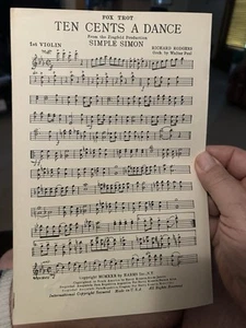 Partituras de arreglo de violín K Ziegfeld Richard Rodgers Ten Cents A Dance - Imagen 1 de 1