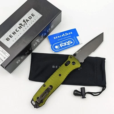Benchmade 537GY-1 Bailout Woodland Green Handle AXIS Lock Sawtooth Folding Knife - Image 1 of 4
