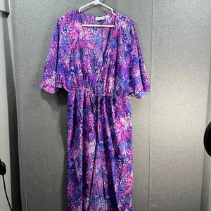 Belle Beach by Kim Gravel Regular Tie Front Cover-Up Purple Animal M/L - Picture 1 of 18