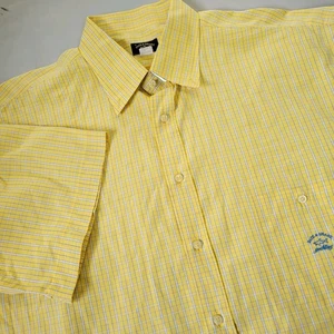 Paul & Shark Men's 46-18 XXL Short Sleeve Button Down Yellow Blue Plaid Shirt - Picture 1 of 9