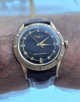 Reloj de vestir vintage Benrus amortiguador sujetador 14 esfera negra 10K GF necesita servicio Foto 1 de 4