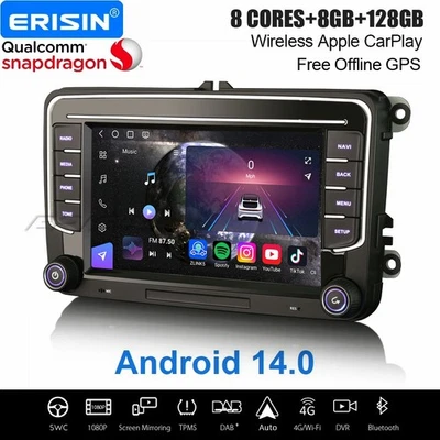 128GB Android 14 Autoradio Navi Für VW Golf Jetta Passat Caddy Tiguan Skoda SEAT - Bild 1 von 4