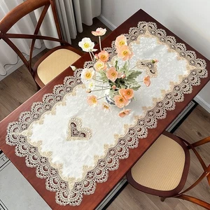Polyester European Lace Tablecloth Rectangular Shape Embroidered Washable Cover - Picture 1 of 19