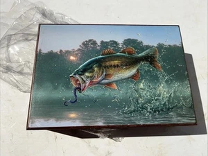 Hautman Brothers Fish Wooden Box Treasure Chest/Fishing Tackle Case Trinket NEW! - Picture 1 of 3
