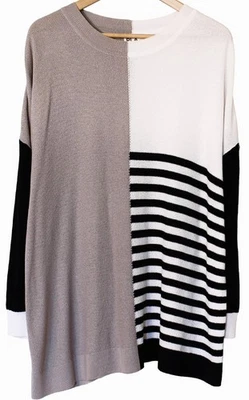 Suéter PLANET Lauren G Pima Algodón Modal BLOQUE DE COLORES Gráfico Cuello Redondo Rayas O/S Foto 1 de 4