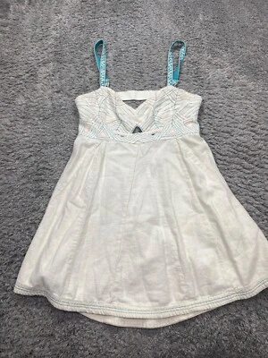 Esley Dress Women Large White Linen Blend Two Tone Hi Low Coquette Flare Mini - Image 1 of 4