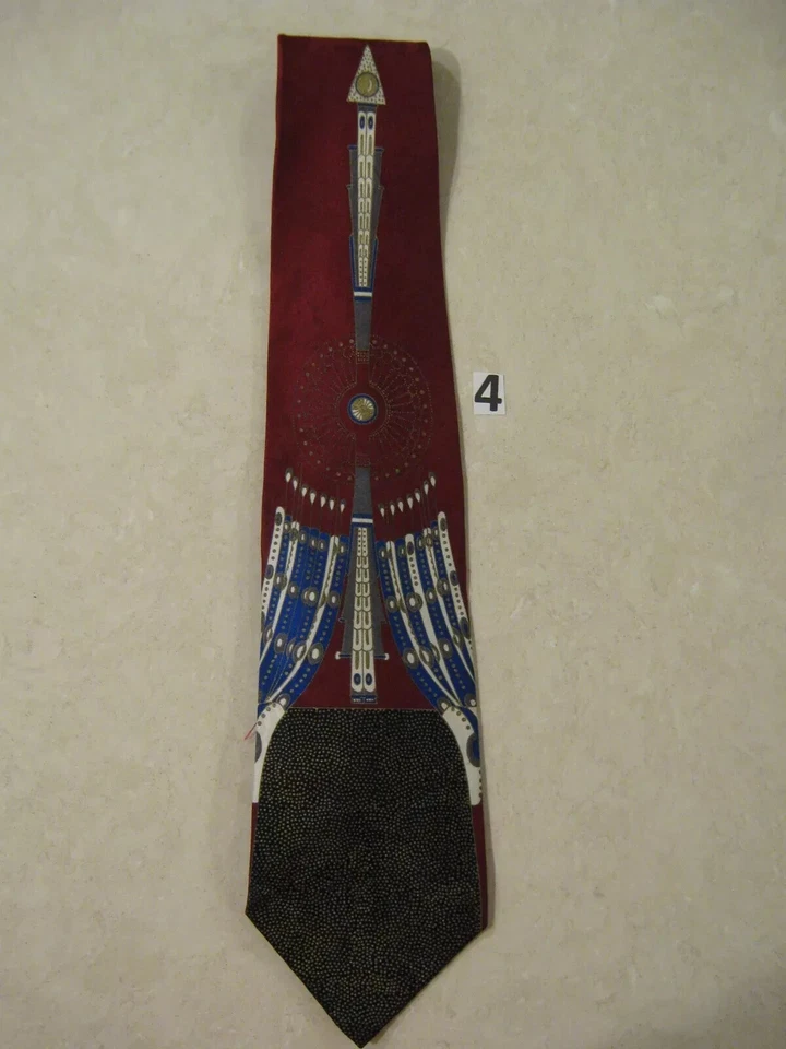 ALBERT NIPON UPSCALE 100% SILK FOUR IN HAND TIE - BURGUNDY / ROYAL -  ART DECO - Image 1 of 1