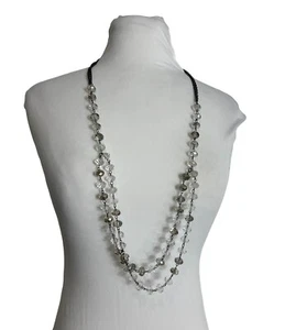 Silberfarbene doppelreihige Halskette mit Kristallperlen 36 Zoll klassisch einfach - Bild 1 von 7