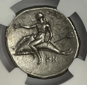 CALABRIA Tarentum 302BC Silver Didrachm Taras Horse Dolphin NGC Choice Coin D218 - Picture 1 of 6