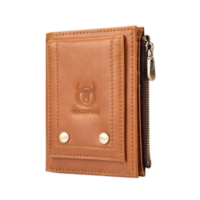 Vintage top cowhide men's wallet RFID multi-card slot zipper card holder - Image 1 of 4