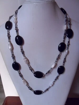 DELLA ROVERE LUNGA COLLANA IN ONICE PERLE E ARGENTO - Immagine 1 di 4