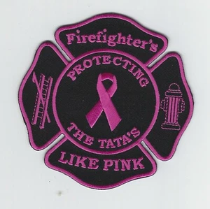 Breast Cancer Awareness Firefighter Protecting Ta-Ta's Pink Patch (4") - Picture 1 of 1