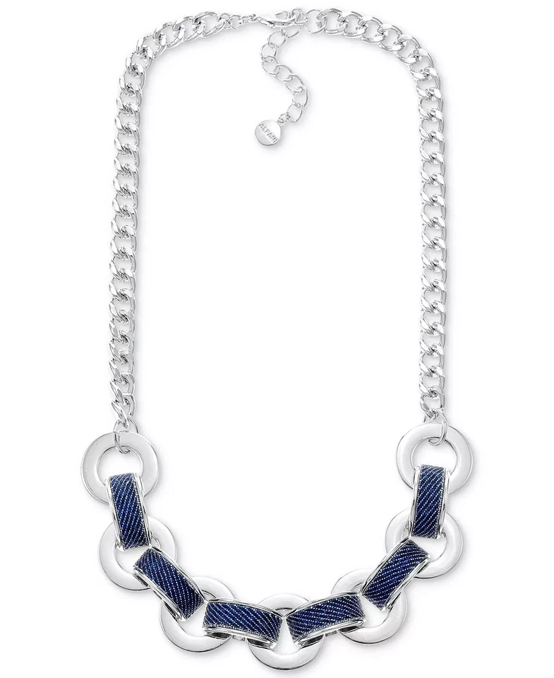 ALFANI Collar Distintivo Envuelto en Denim Tono Plateado, Extensor de 19" + 2" Foto 1 de 1