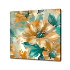 Beautiful Pastel Orange Teal Flowers Bloom Oil Painting Style Canvas Print