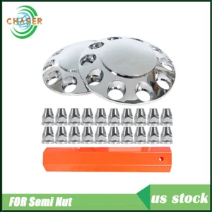 Chrome Front Axle Wheel Cover with Hub Cap 33mm Lug Nuts for Semi Truck Set of 2 - Photo 1 sur 10