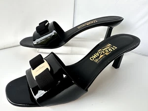 New Salvatore Ferragamo Women's Glo Sandals Shoes Size 11 Black Heel - Picture 1 of 14
