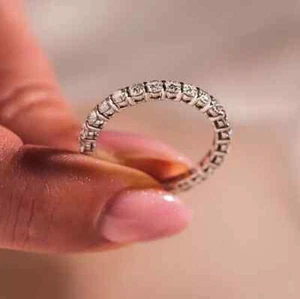3Ct Lab Created Diamond Round Eternity Wedding Band Ring 14K White Gold Plated - Picture 1 of 12