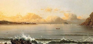 Oil Martin Johnson Heade - Harbor Scene, Rio de Janeiro seascape & waves canoes - Picture 1 of 1