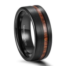 Black Tungsten Carbide Ring Wood Line Gothic 8MM Brushed Men Christmas Gift