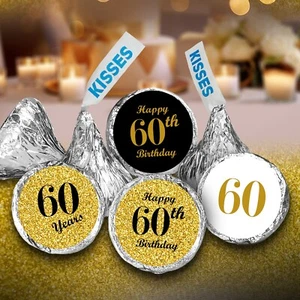 60th Birthday Kisses Stickers, (Set of 324) Chocolate Drops Labels Stickers for - Picture 1 of 7