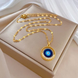 Blessed Evil Eye Necklace For Women Titanium Steel Lucky Pendant Clavicle ChaJO - Picture 1 of 5